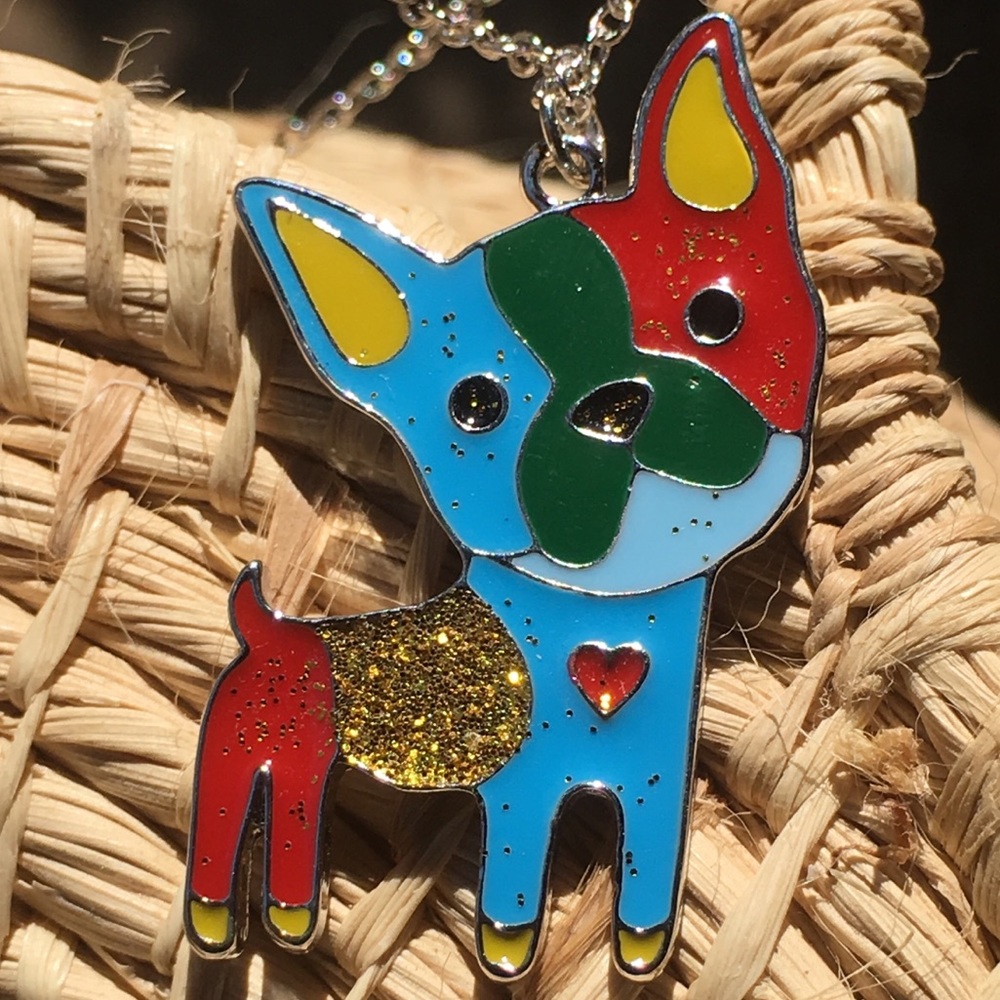 Sparkling colorful chihuahua necklace or keychain
